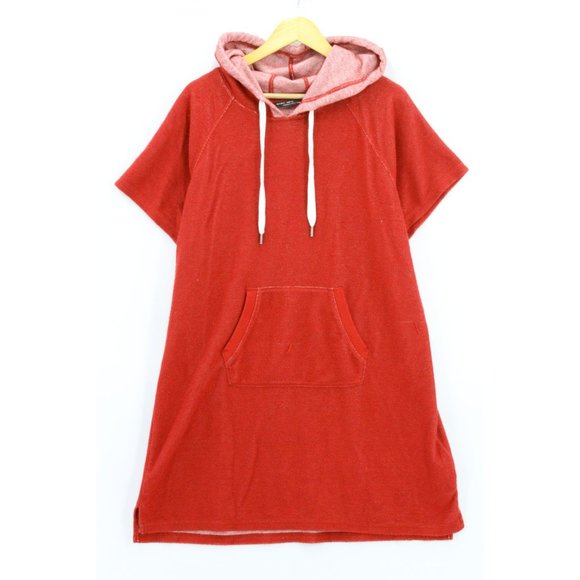 MARC NEW YORK ANDREW MARC Hoodie Sweatshirt Women's Red Oversized Short Sleeve - Picture 1 of 7